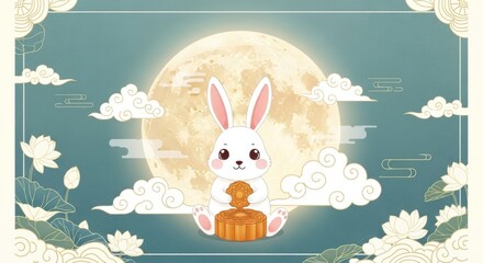 Mid-Autumn Festival Jade Rabbit Holding Mooncake Illustration