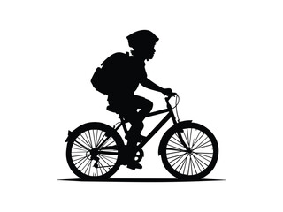 Obraz premium silhouette of school students riding bicycles isolated with white background 