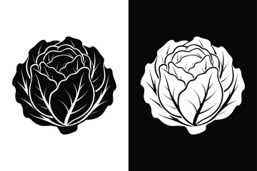 Lettuce Vegetable Solid Icon. Black and White Glyph Illustration