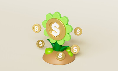 금융 달러 코인 꽃 돈 식물 Financial Dollar Coin Flower Money Plant