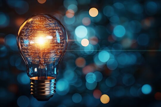 Illuminated lightbulb with glowing binary code - Powered by Adobe