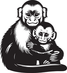 Capuchin Monkey Simple Black and White Vector Illustration	