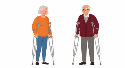 Elderly Couple Using Crutches Medical Healthcare Support
