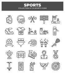 Collection of 25 Sports Icons. Sport Equipment. Game Symbols. and Activity Silhouettes