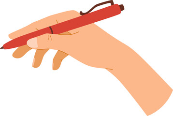 Hand Holding Red Pen for Writing

