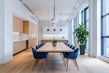 Bright, modern dining area with large, light-filled windows