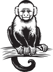 Capuchin Monkey Simple Black and White Vector Illustration	