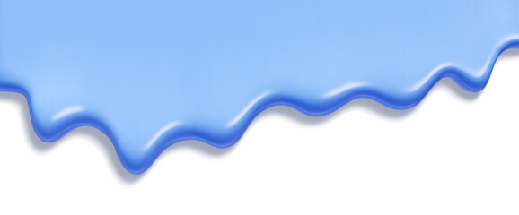 Glossy blue melt dripping ice cream texture - smooth blueberry liquid flow on white surface. Bright dessert topping with wavy border for sweet food designs, candy artwork or frozen treat visuals.