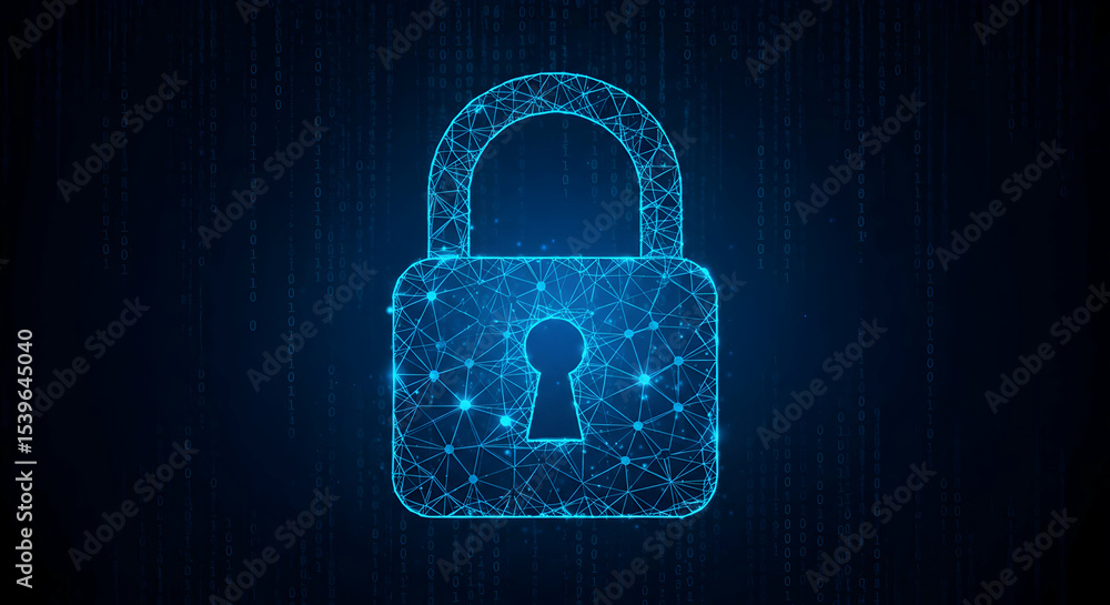 Poster cybersecurity digital lock network protection data privacy secure