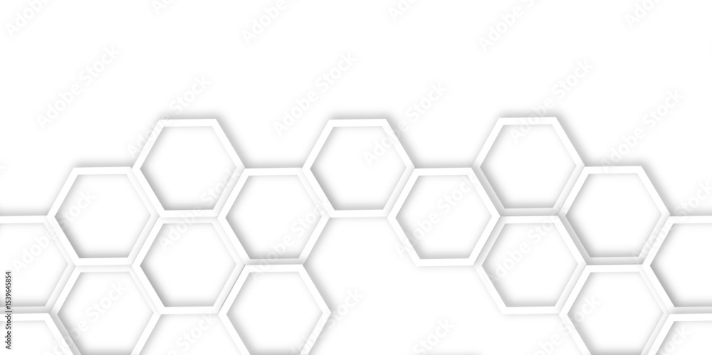 Poster abstract geometric technology 3d white light structure technology out line hexagon polygonal honeyco