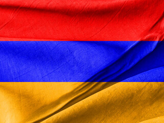 Textured Armenian Flag in Vibrant National Colors on Fabric Background