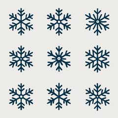Fototapeta premium Set Vector Flat design line snowflakes vector icon set.
