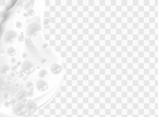 Beer foam isolated on transparent background. White soap froth texture with bubbles, seamless border, foamy frame. Sea or ocean wave, laundry cleaning detergent spume, realistic 3d vector illustration