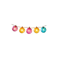  Decorative string of colorful festive lights isolated on white background