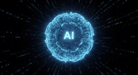 Fototapeta premium Cutting-edge AI technology with digital data stream and cybersecurity