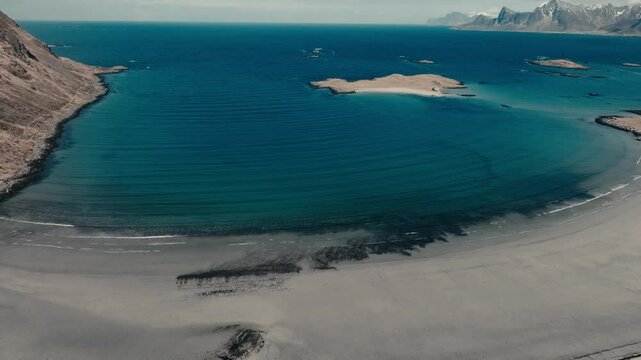 Seascape At Yttersand Beach In Lofoten, Norway - Aerial Drone Shot