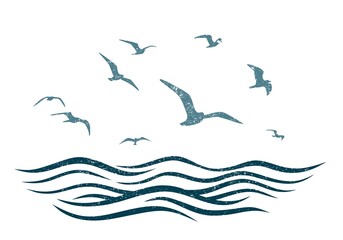 Flock of birds with blue sea.
