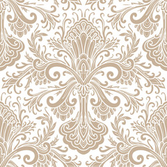 Damask style pattern, paisley floral pattern, beige and white colors. Seamless floral pattern-747.