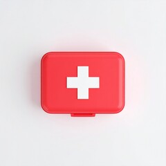 Fototapeta premium Red First Aid Kit Top View Minimalist Design Health Wellness Safety.