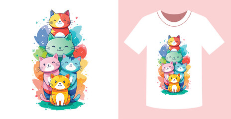 Cats stacked on top of each other on a white t shirt mock