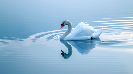 A swan swimming elegantly in a lake