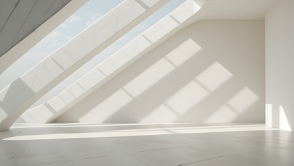 Minimalist interior design white room with sunlight streaming through windows architecture and space