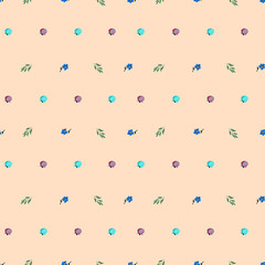 Floral seamless pattern with abstract blue and pink flowers, delicate branches and leaves. Watercolor print isolated on bodily background for textile or wallpapers.