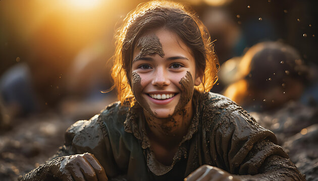 Beautiful woman in the mud