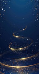 Naklejka premium Golden spiral, glowing trails, dark blue background