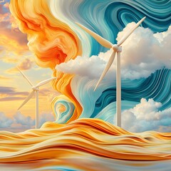 "Ocean Wind Turbines at Sunset"