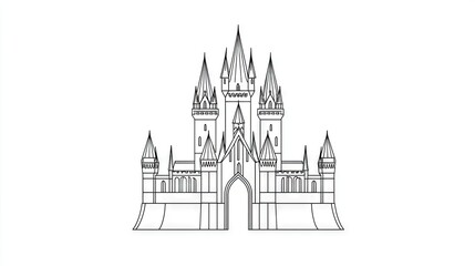 Outline drawing of a majestic castle.