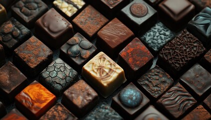 Fototapeta premium Assortment of gourmet chocolates in squares