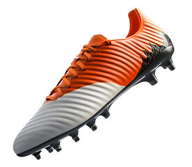 Orange white soccer cleats png 3D render football boots png New soccer cleats studio orange and white soccer boots png isolated on transparent