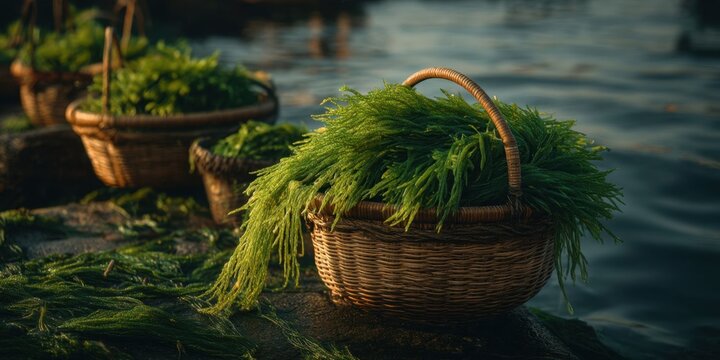 Organic Seaweed Baskets at Sunset for Superfood Nutrition