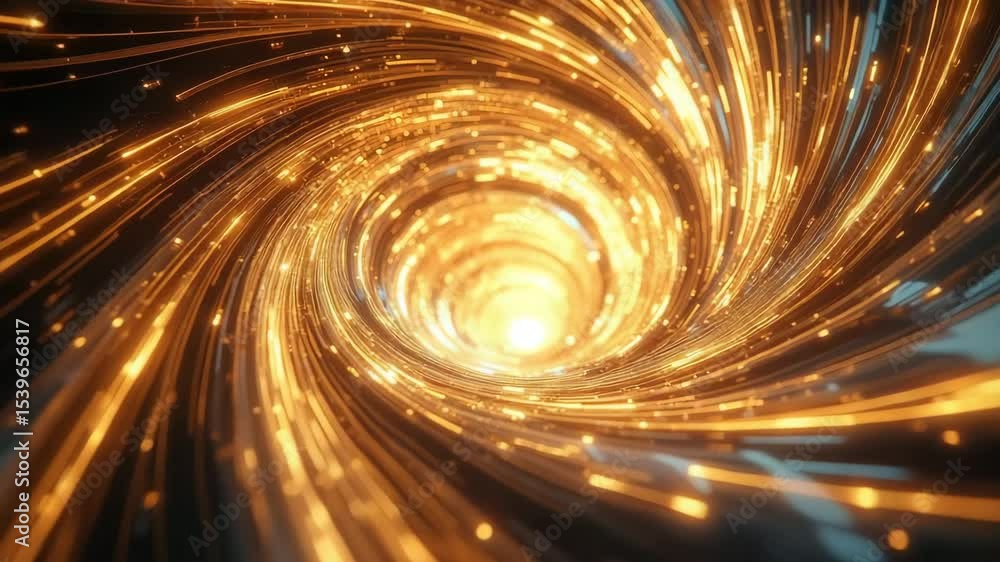 Poster elegant digital vortex background with swirling streams of soft gold and silver light forming a hypn