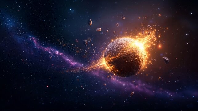 A dramatic meteor splitting into fragments