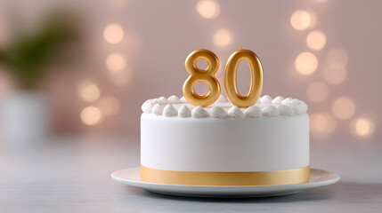Festive 80th Birthday Cake on light background template with copy space