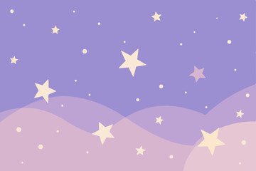 Dreamy Night Sky Pastel Purple Landscape with Sparkling Stars and Gentle Hills
