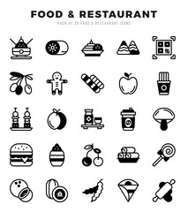 Food and Restaurant icons set. Collection of simple Lineal Filled web icons.