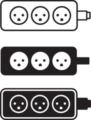 Three-Outlet Power Strip Icons in Black and White
