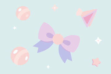 Pastel Pink Bow and Candy Illustration Cute Kawaii Design Elements