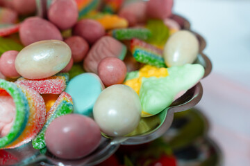 Candy bar multi-tiered table with marmalade and dragees