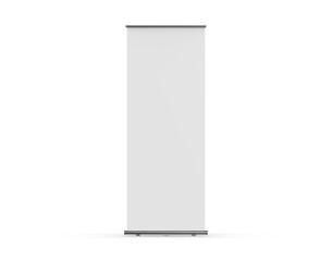 Blank standee roll up banner mockup template on isolated white background, 3d illustration
