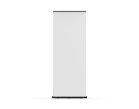 Blank standee roll up banner mockup template on isolated white background, 3d illustration