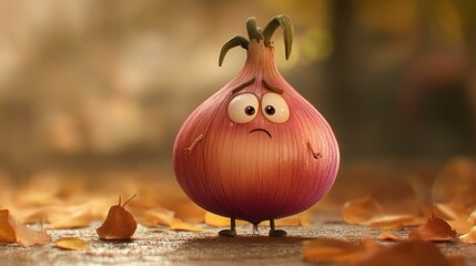 Cartoon onion with sad expression
