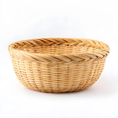 Woven Bamboo Basket on White Background