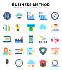 Set of Business Method icons in Flat style. High quality Flat Icons symbol collection.