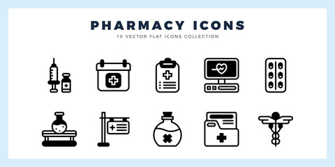 10 Pharmacy Lineal Fill icons pack. vector illustration.