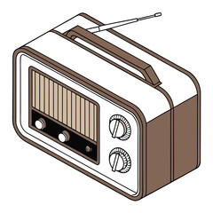 3d isometric icon, a vintage radio, isolated on a white background