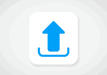 A blue upload icon on a white rounded square against a light gray background